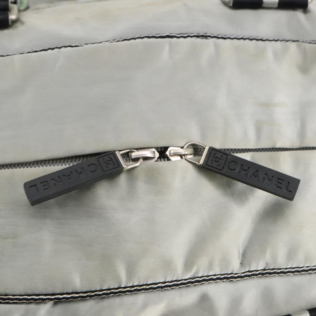 CHANEL Sports Boston Bag Canvas Silver Black CC bs19744