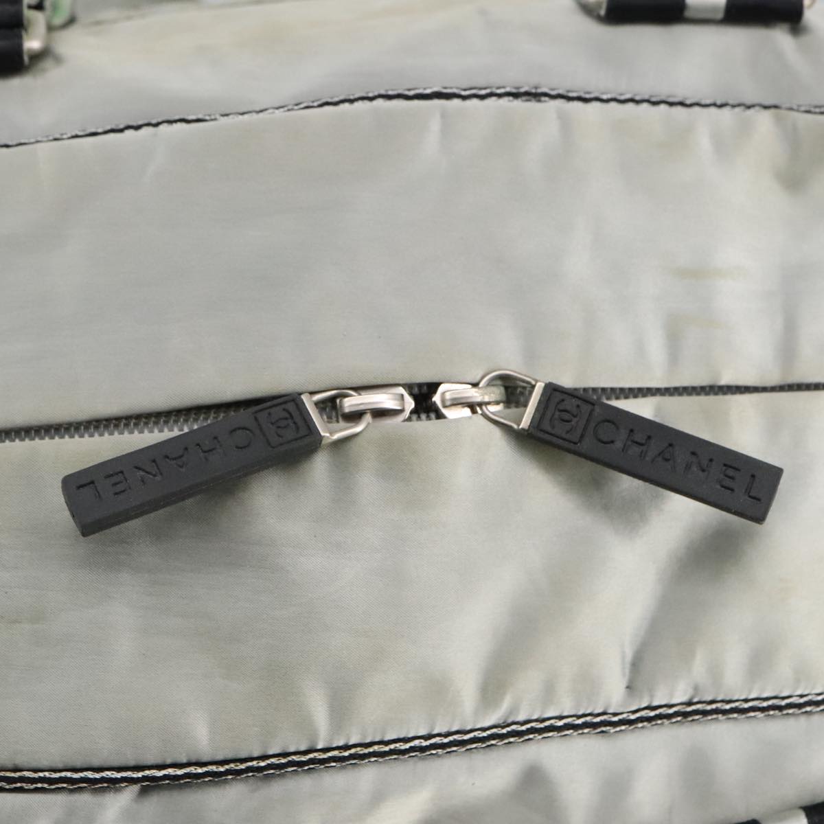 CHANEL Sports Boston Bag Canvas Silver Black CC bs19744