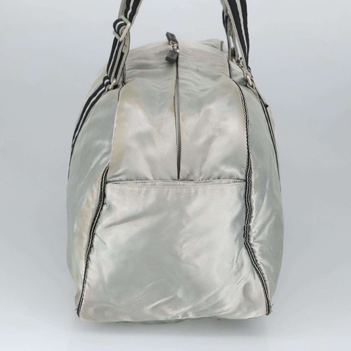CHANEL Sports Boston Bag Canvas Silver Black CC bs19744