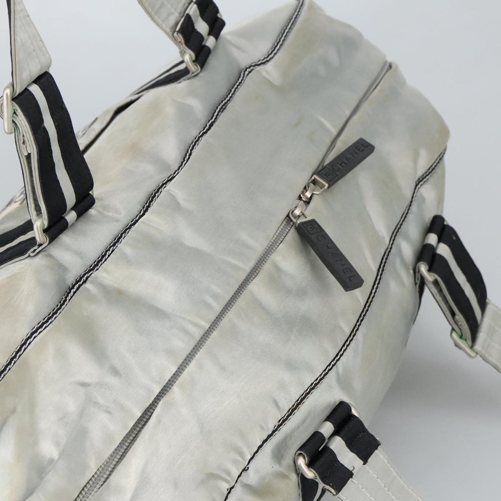 CHANEL Sports Boston Bag Canvas Silver Black CC bs19744