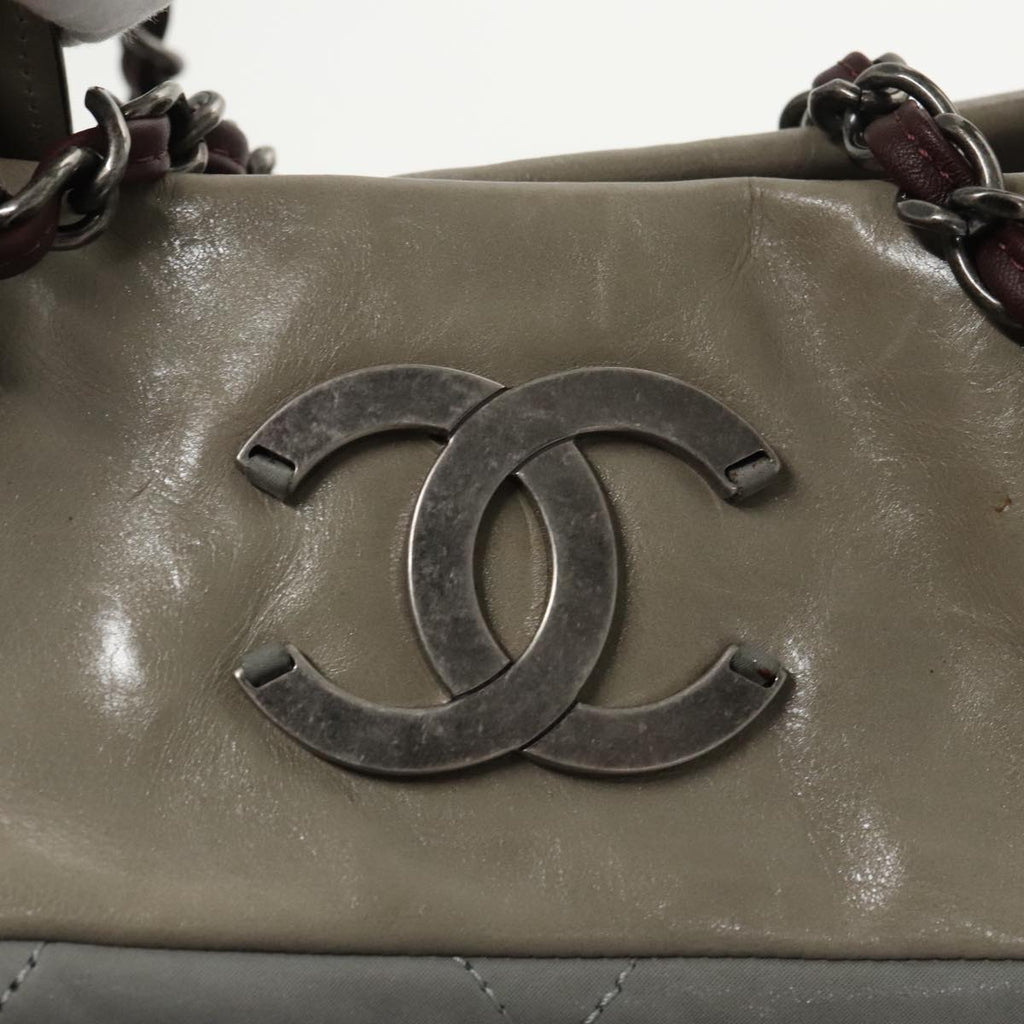 CHANEL Matelasse Hand Bag Leather 2way Gray CC bs19745