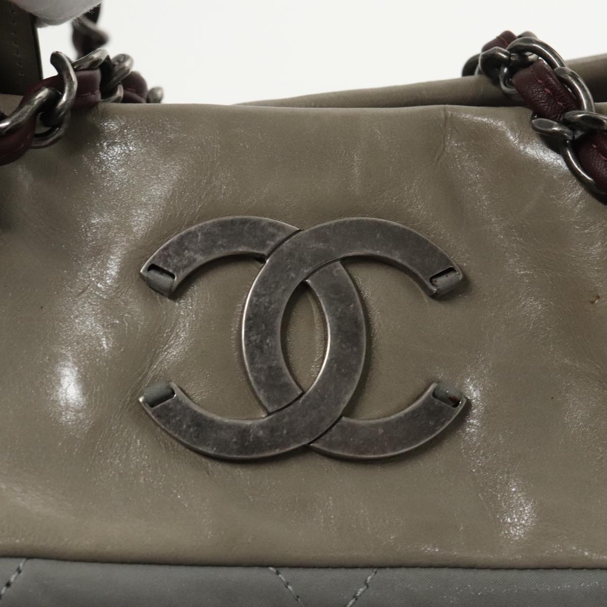 CHANEL Matelasse Hand Bag Leather 2way Gray CC bs19745
