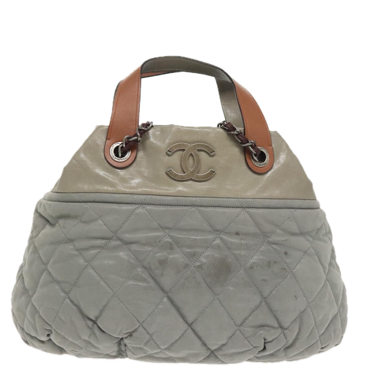 CHANEL Matelasse Hand Bag Leather 2way Gray CC bs19745