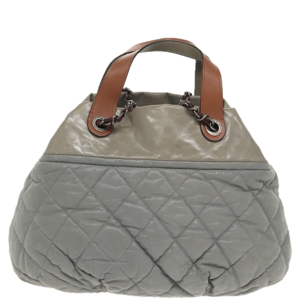 CHANEL Matelasse Hand Bag Leather 2way Gray CC bs19745