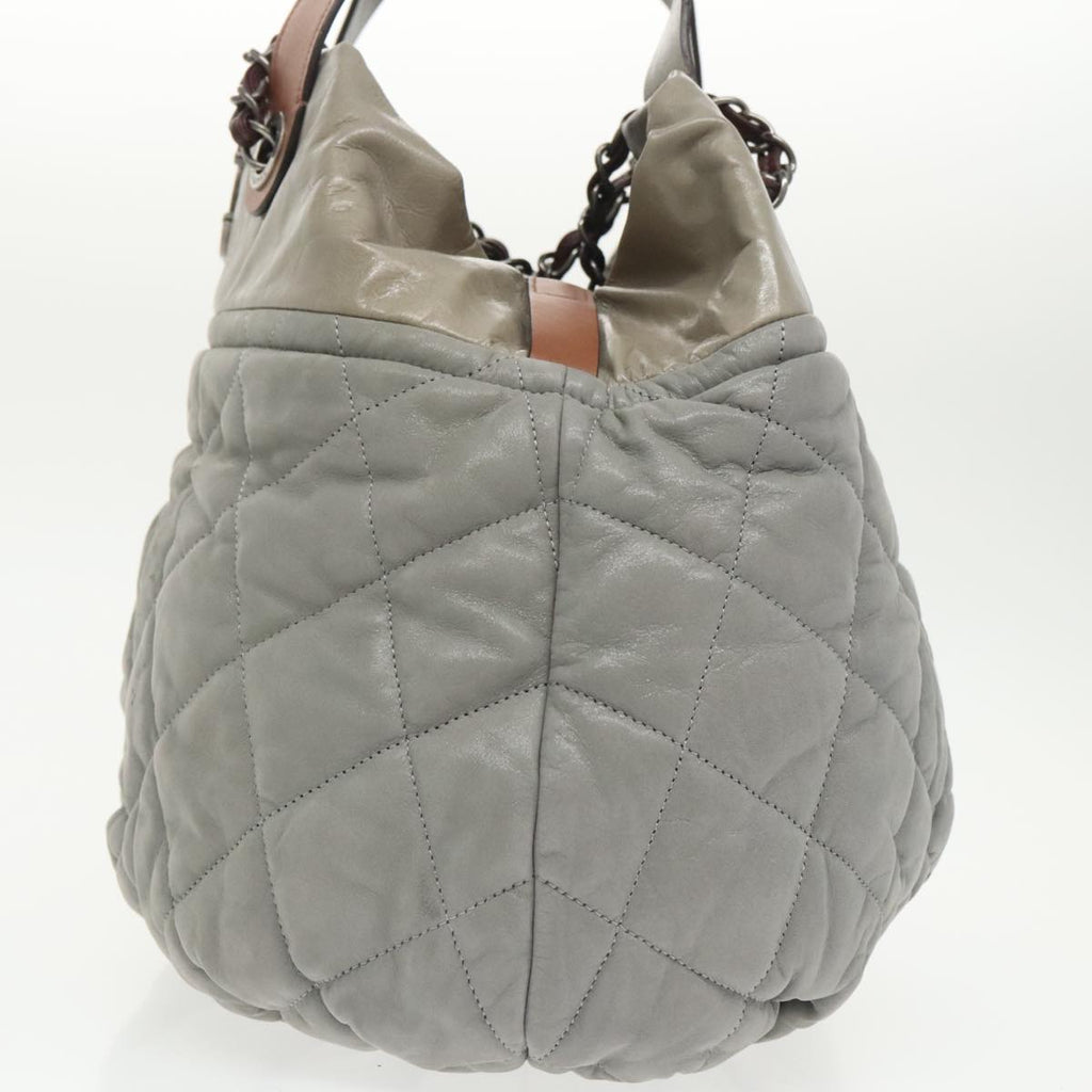 CHANEL Matelasse Hand Bag Leather 2way Gray CC bs19745