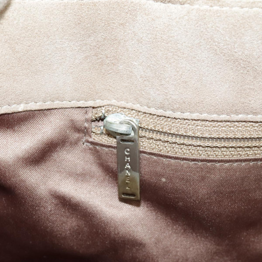 CHANEL Choco Bar Tote Bag Suede Beige Silver CC bs19748