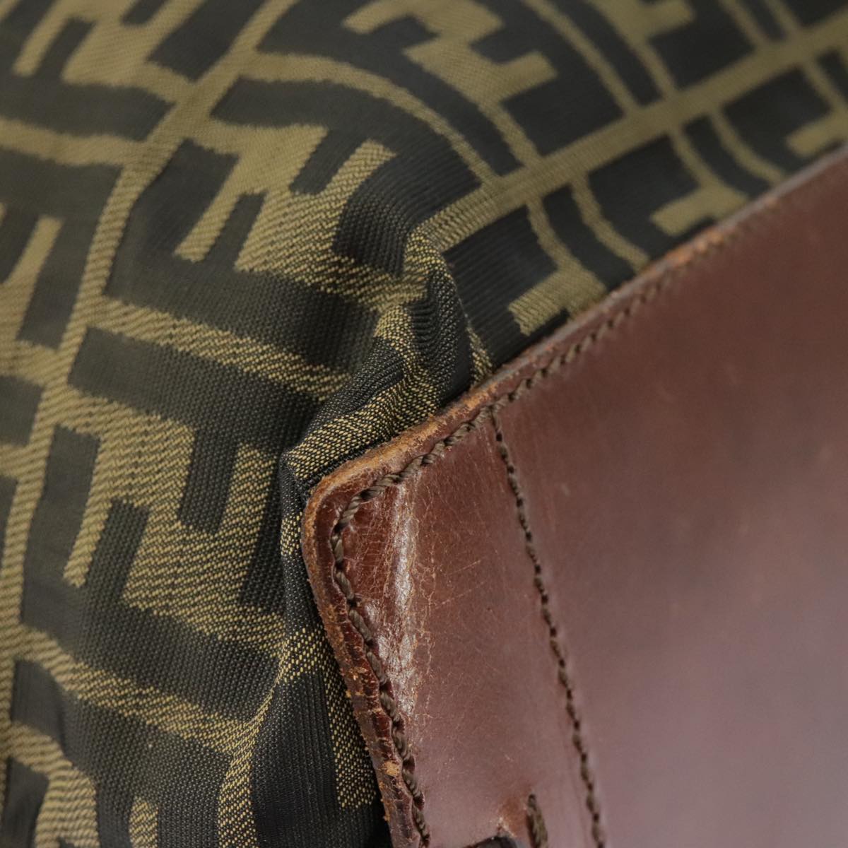 FENDI Zucca Canvas Hand Bag Brown Black Gold bs19756