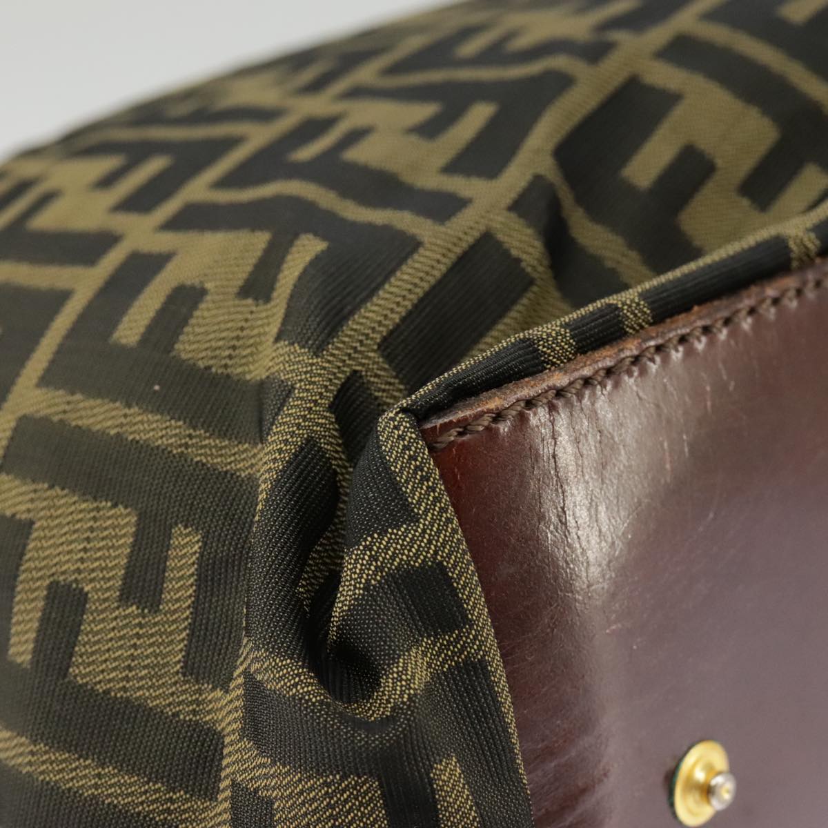 FENDI Zucca Canvas Hand Bag Brown Black Gold bs19756