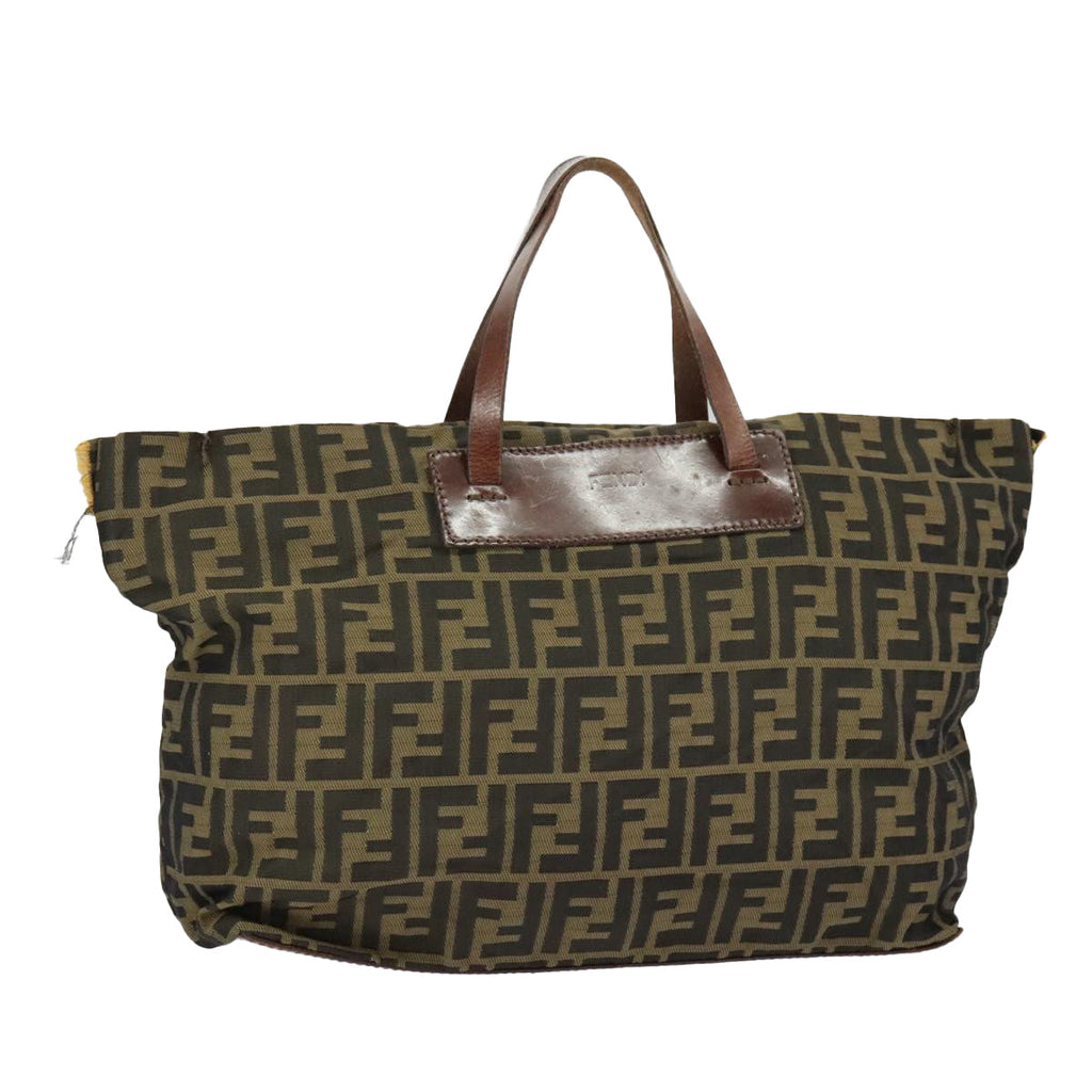 FENDI Zucca Canvas Hand Bag Brown Black Gold bs19756