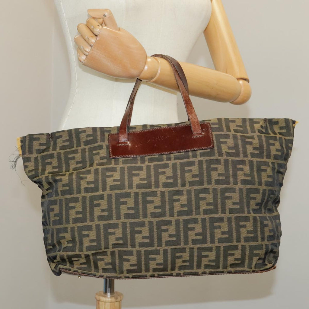 FENDI Zucca Canvas Hand Bag Brown Black Gold bs19756