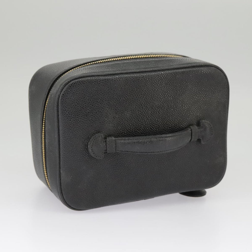 CHANEL Vanity COCO Mark Pouch Caviar Skin Black Gold CC bs19771