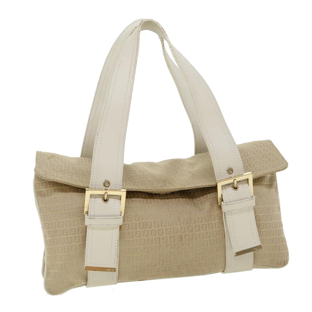 FENDI Zucchino Canvas Shoulder Bag Beige bs1980