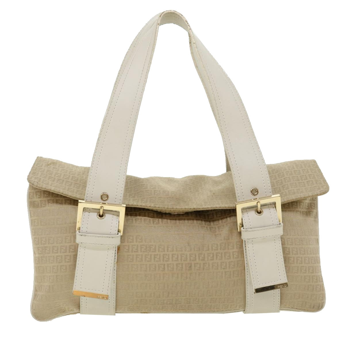 FENDI Zucchino Canvas Shoulder Bag Beige bs1980