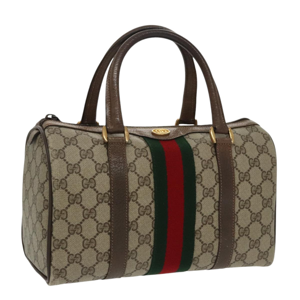 GUCCI GG Supreme Web Sherry Line Boston Bag PVC Beige 40 02 006 bs19804