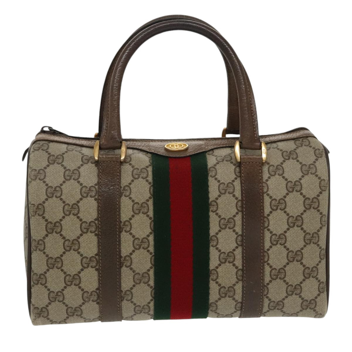 GUCCI GG Supreme Web Sherry Line Boston Bag PVC Beige 40 02 006 bs19804