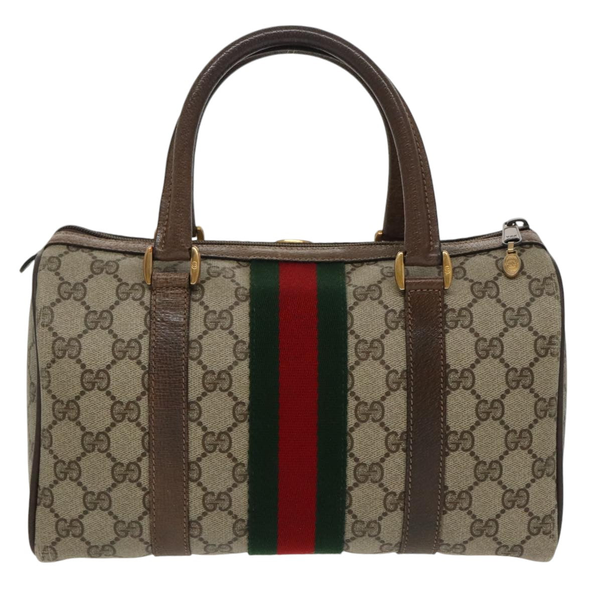 GUCCI GG Supreme Web Sherry Line Boston Bag PVC Beige 40 02 006 bs19804