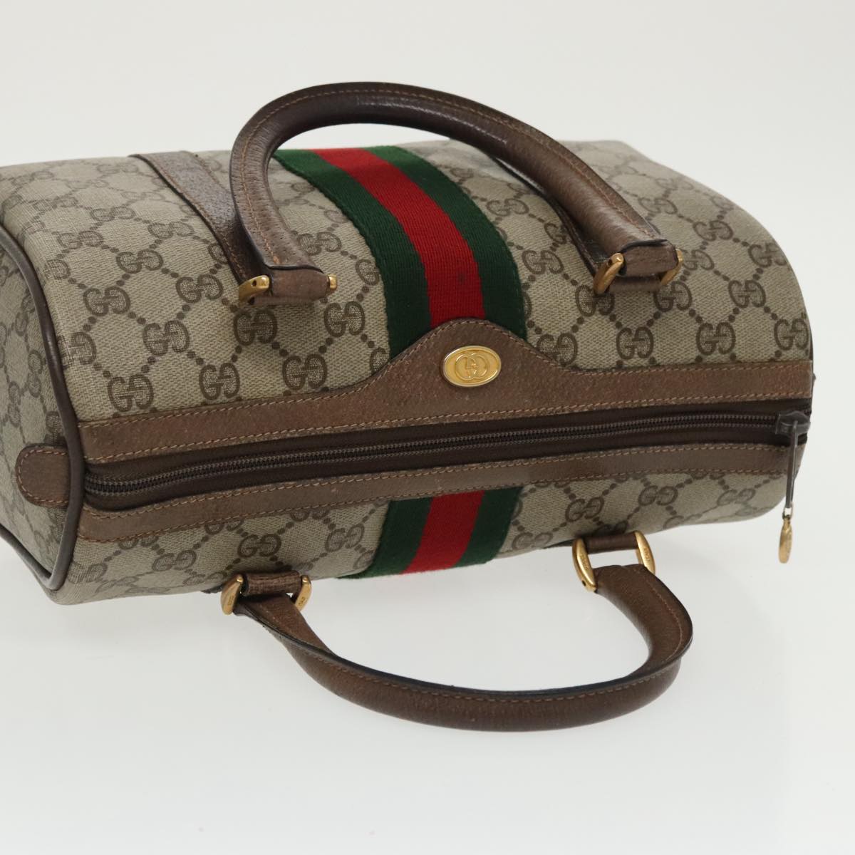 GUCCI GG Supreme Web Sherry Line Boston Bag PVC Beige 40 02 006 bs19804