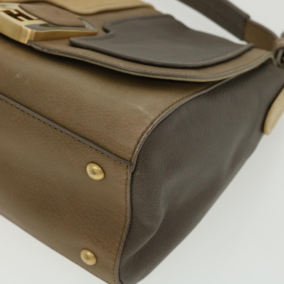 FENDI Shoulder Bag Leather 2way Brown bs1981