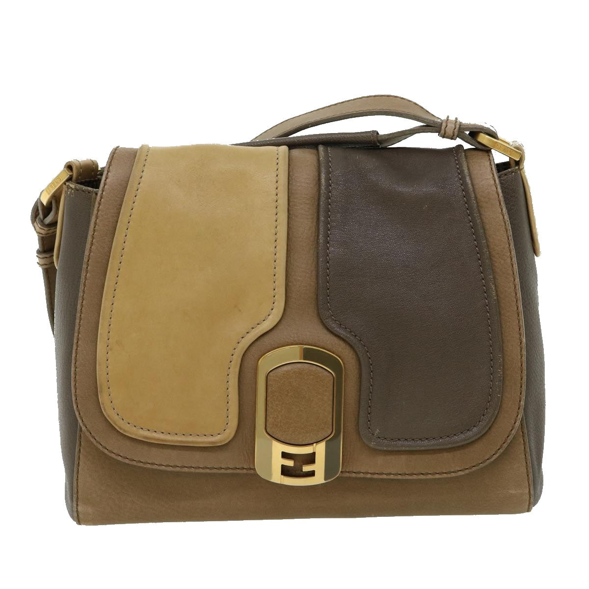 FENDI Shoulder Bag Leather 2way Brown bs1981