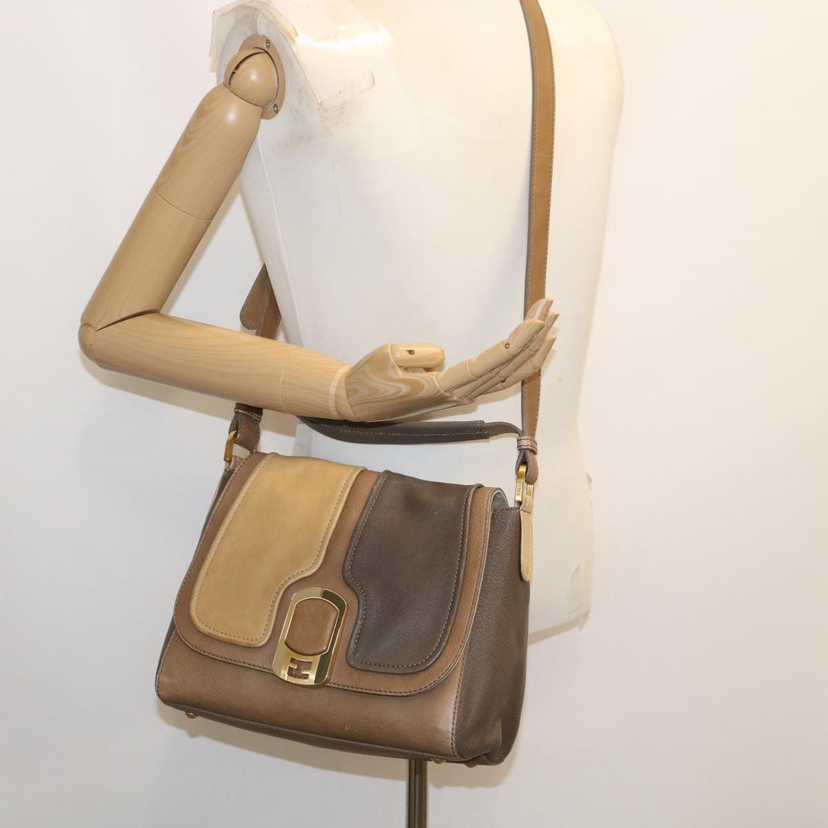 FENDI Shoulder Bag Leather 2way Brown bs1981