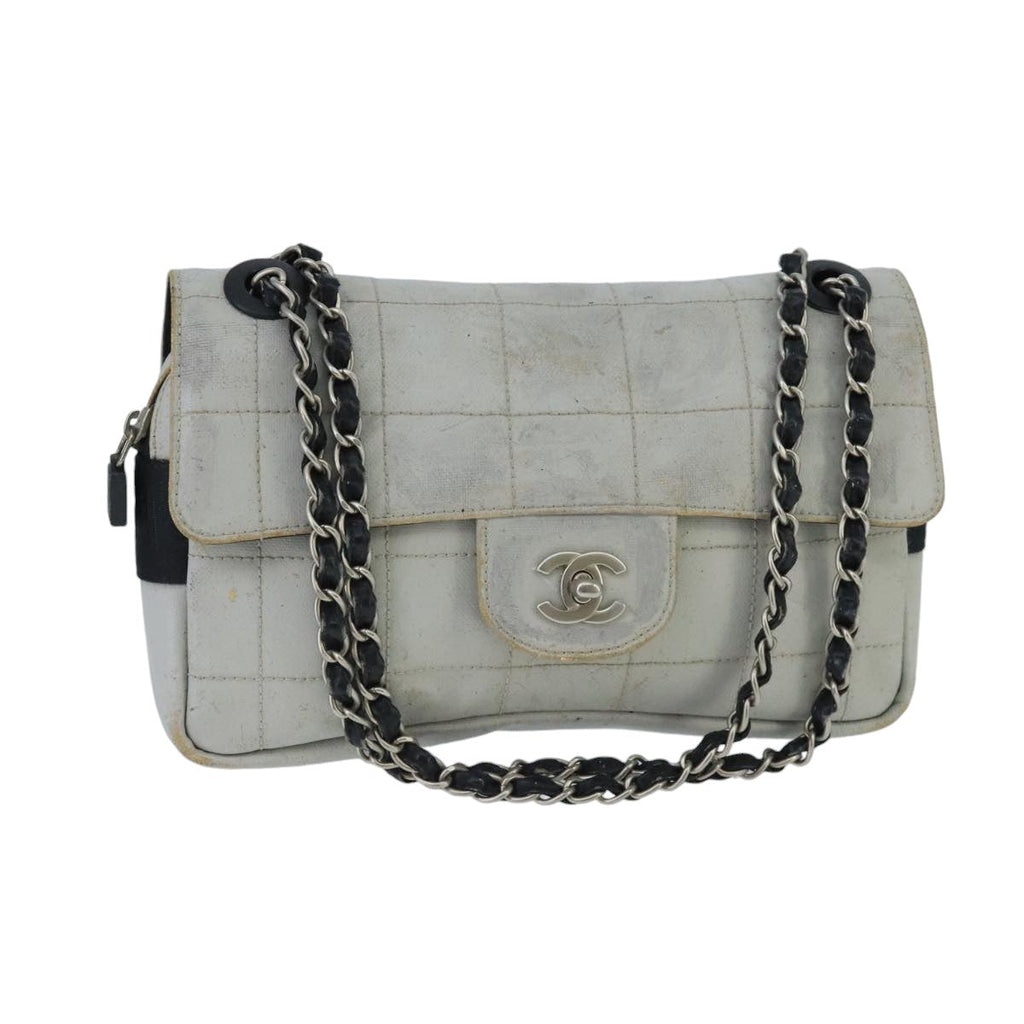 CHANEL Sports Choco Bar Chain Shoulder Bag Coated Canvas Gray CC bs19812
