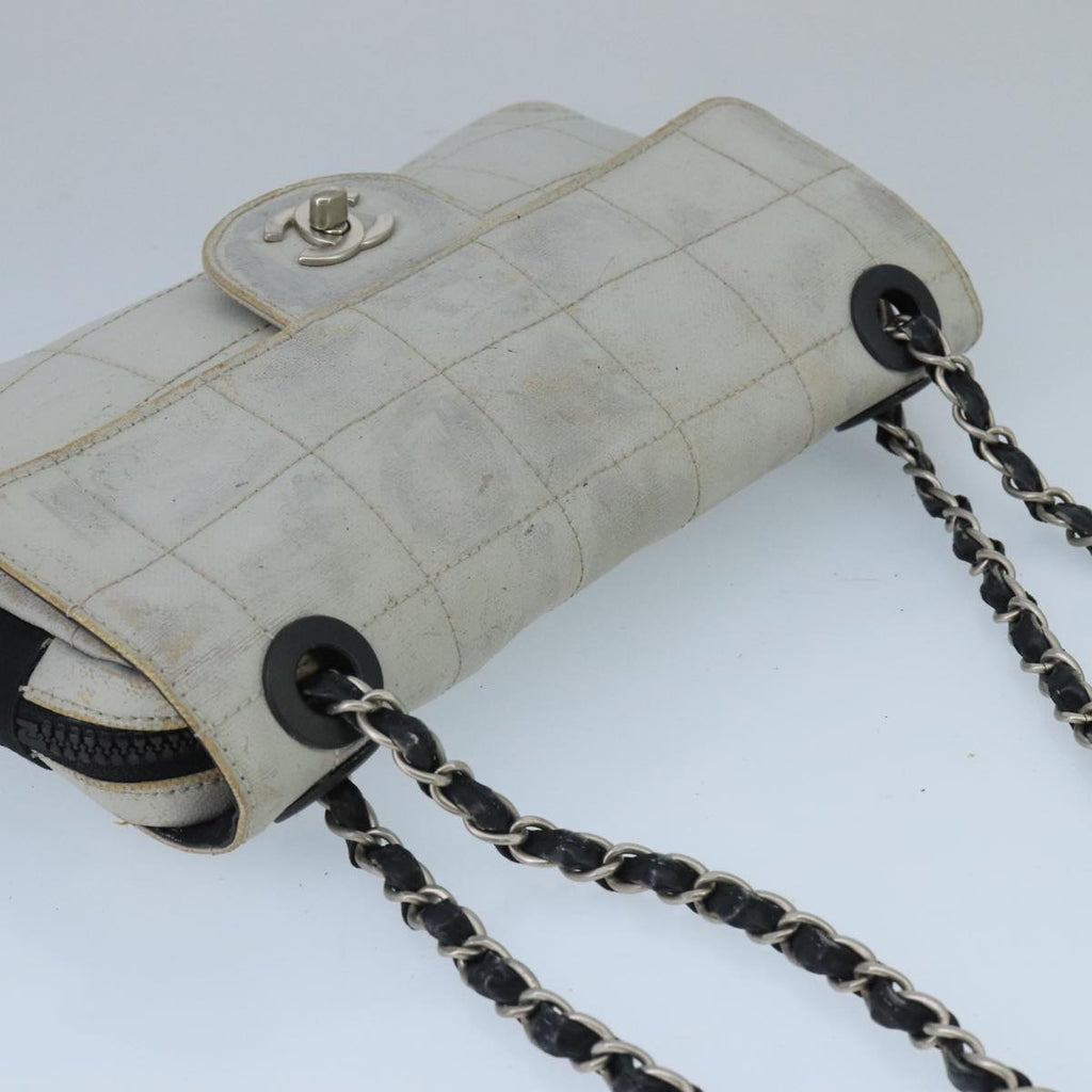 CHANEL Sports Choco Bar Chain Shoulder Bag Coated Canvas Gray CC bs19812