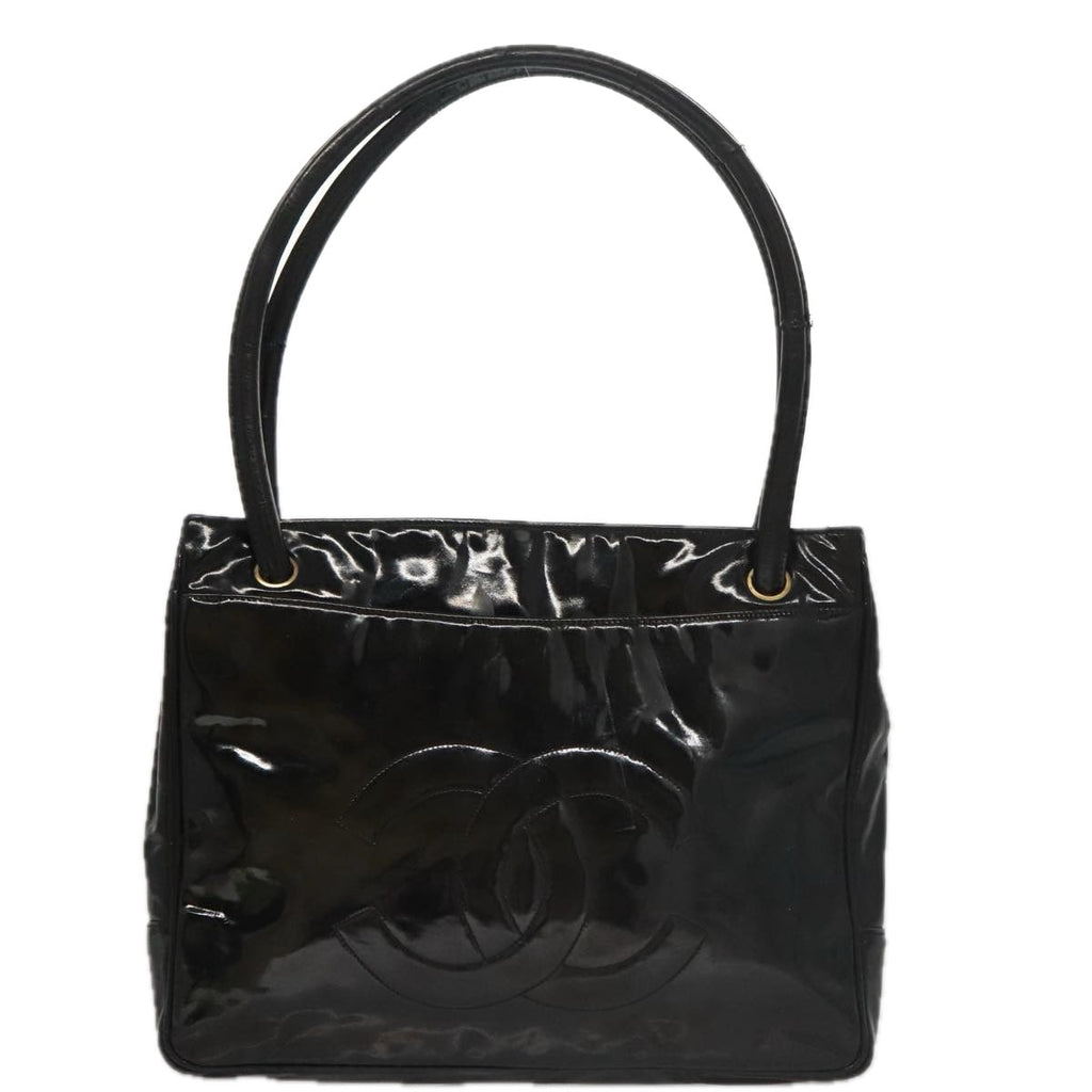 CHANEL Tote Bag Patent Leather Black Gold CC bs19813