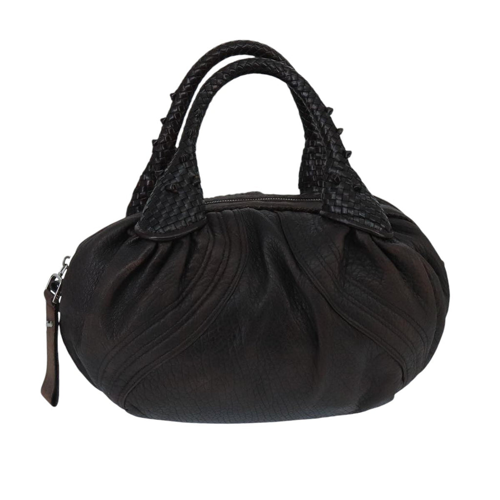 FENDI Spy Bag Hand Bag Leather Brown Silver bs19816