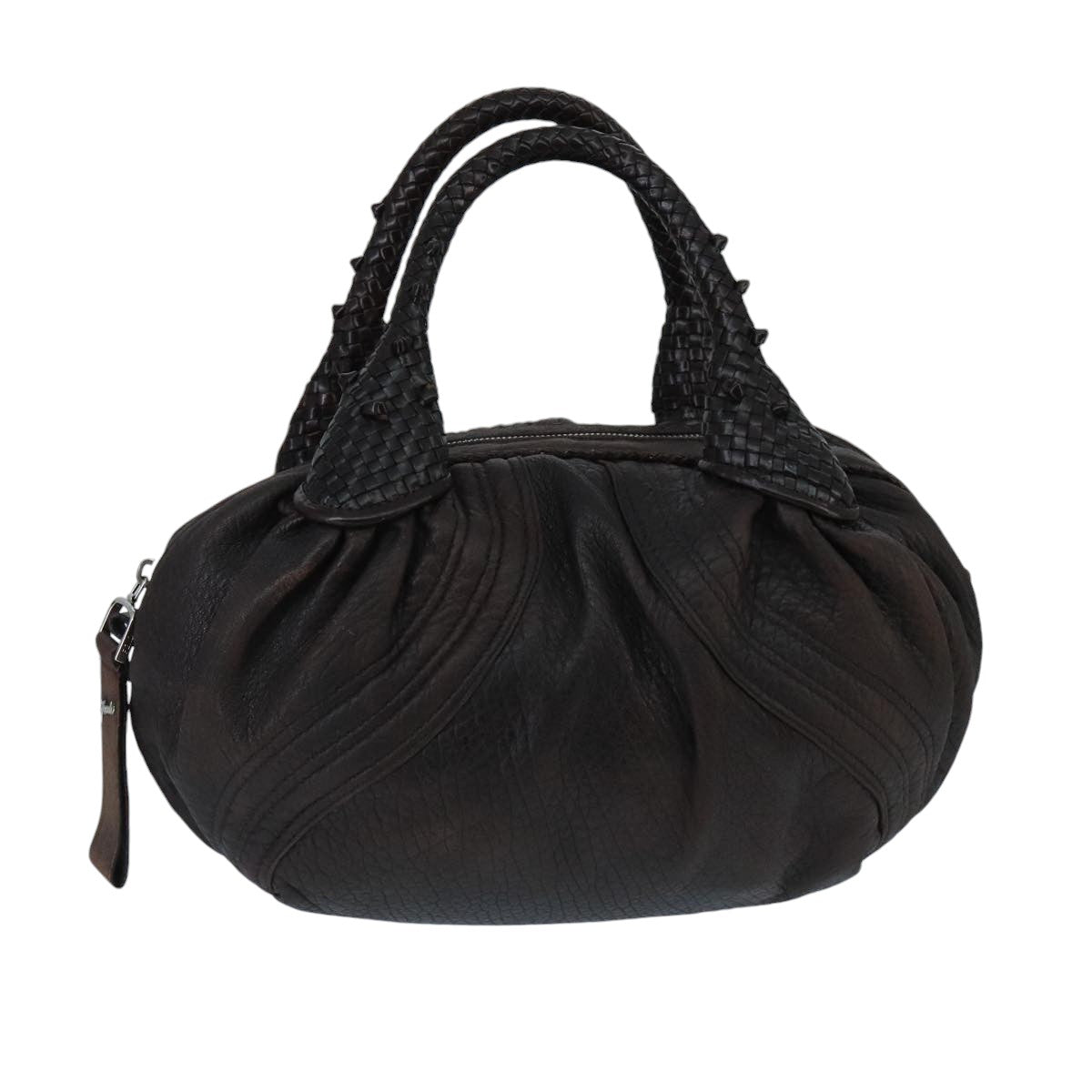 FENDI Spy Bag Hand Bag Leather Brown Silver bs19816