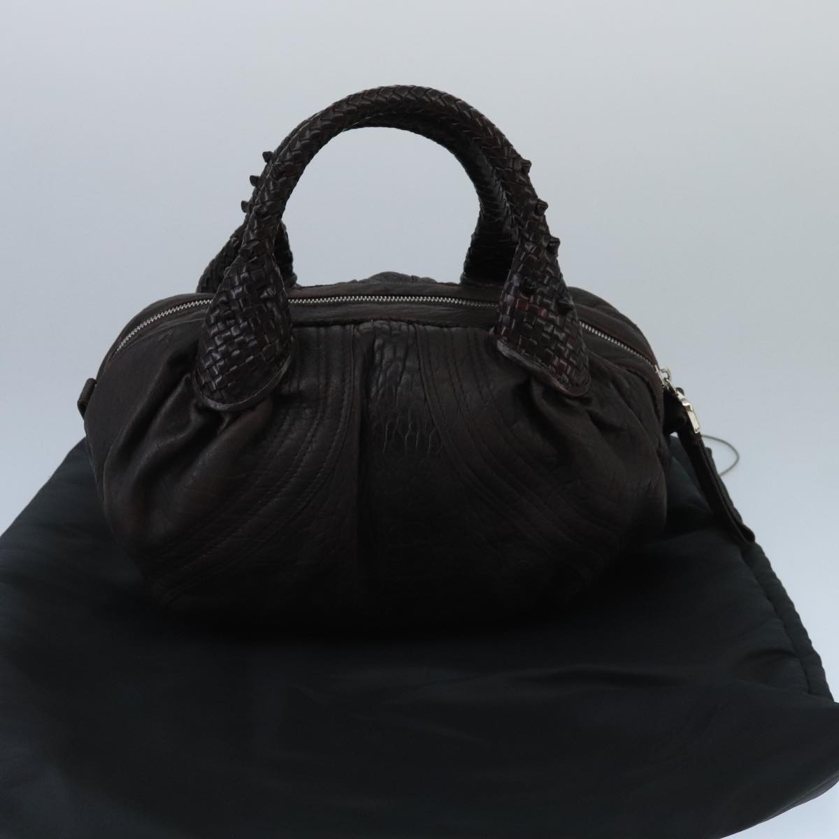 FENDI Spy Bag Hand Bag Leather Brown Silver bs19816
