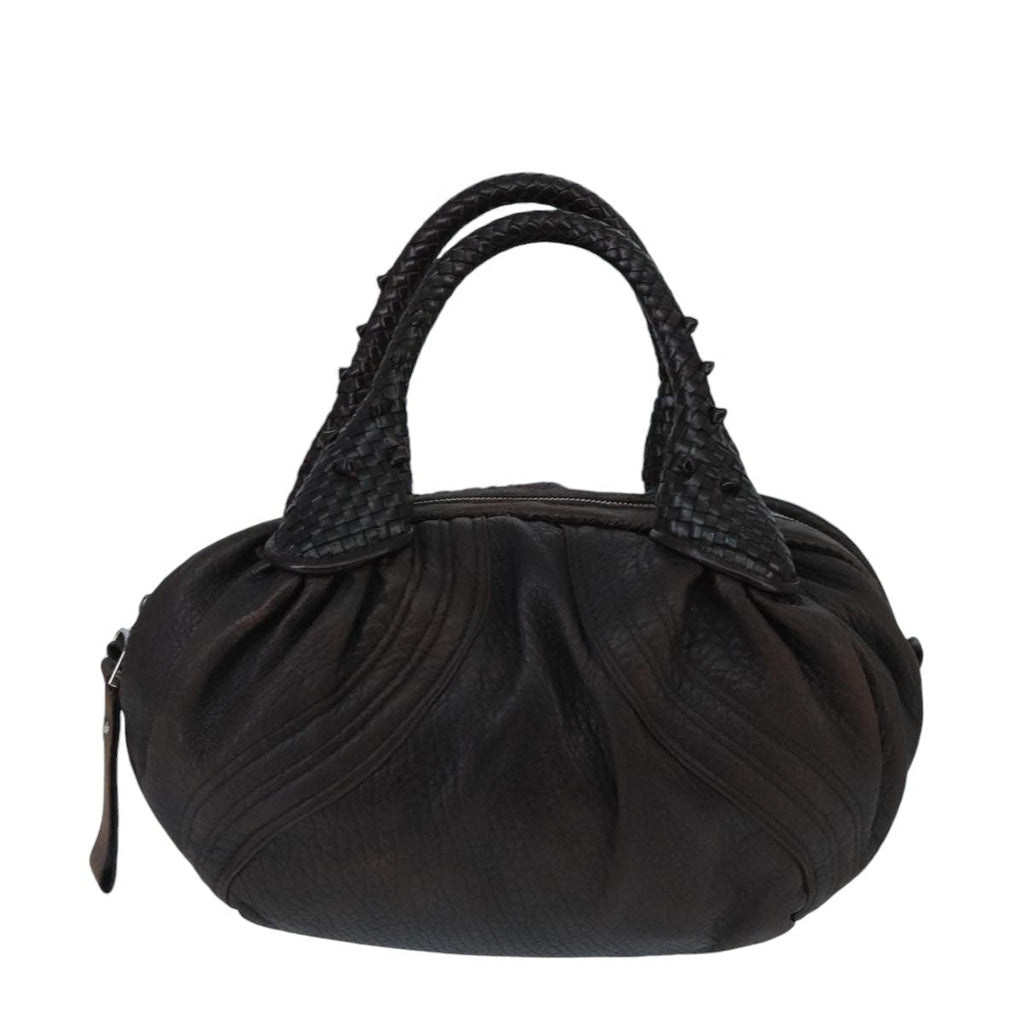 FENDI Spy Bag Hand Bag Leather Brown Silver bs19816