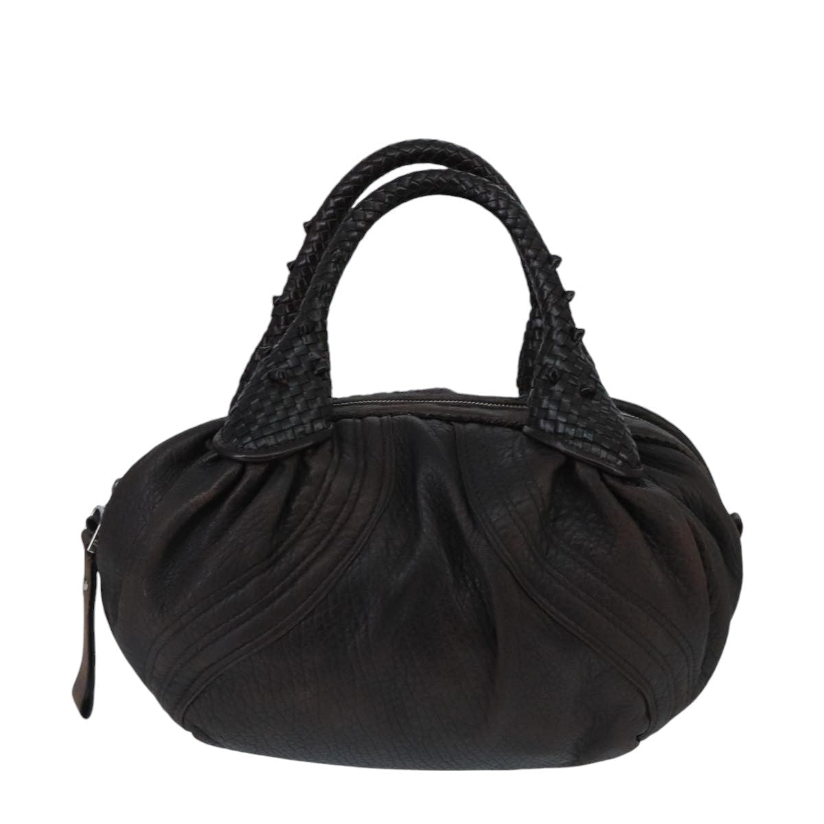 FENDI Spy Bag Hand Bag Leather Brown Silver bs19816