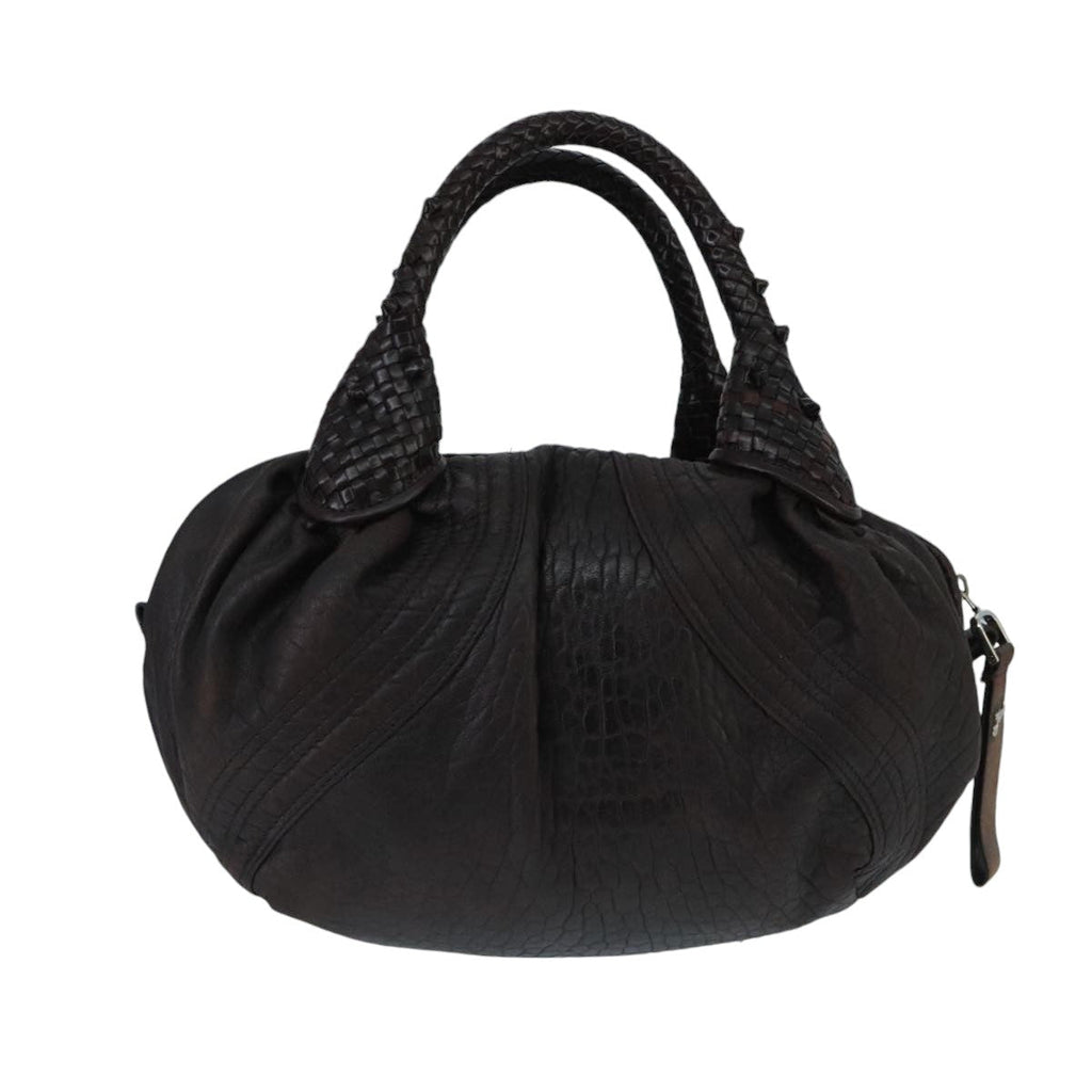 FENDI Spy Bag Hand Bag Leather Brown Silver bs19816