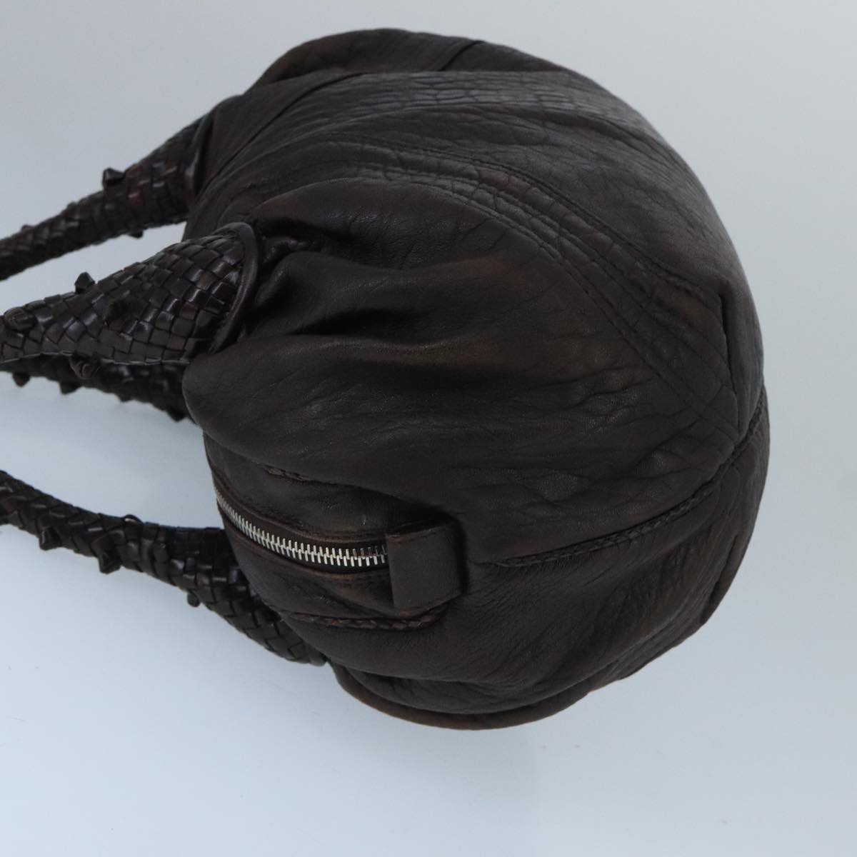 FENDI Spy Bag Hand Bag Leather Brown Silver bs19816