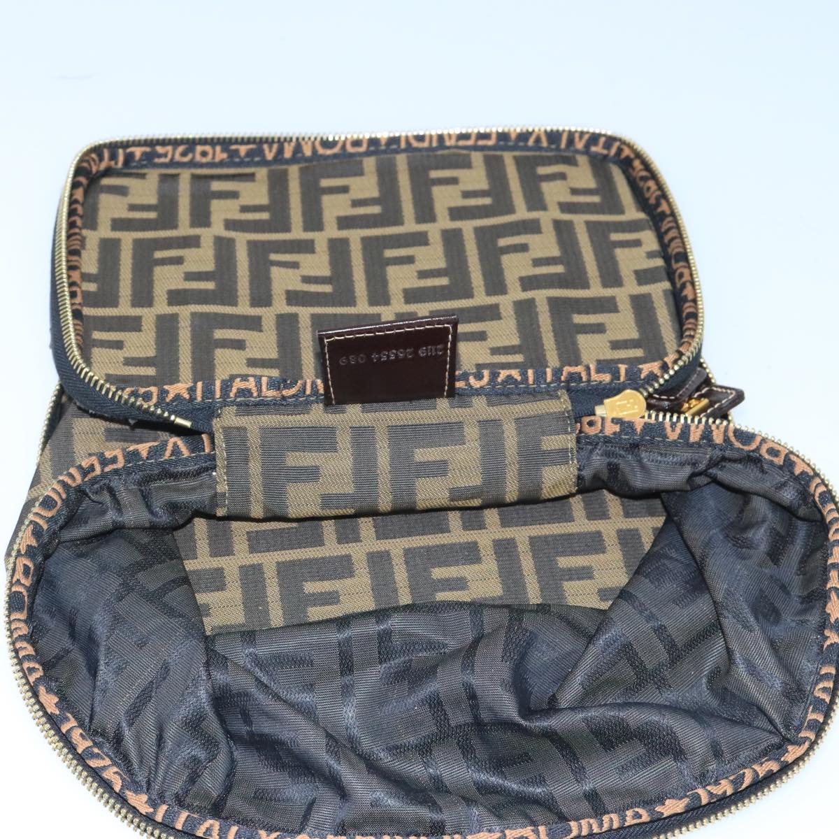 FENDI Zucca Canvas Vanity Pouch Brown Black gold bs19818
