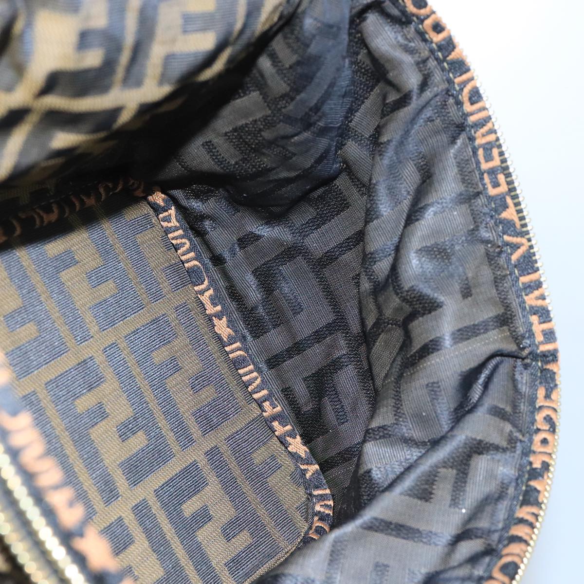 FENDI Zucca Canvas Vanity Pouch Brown Black gold bs19818