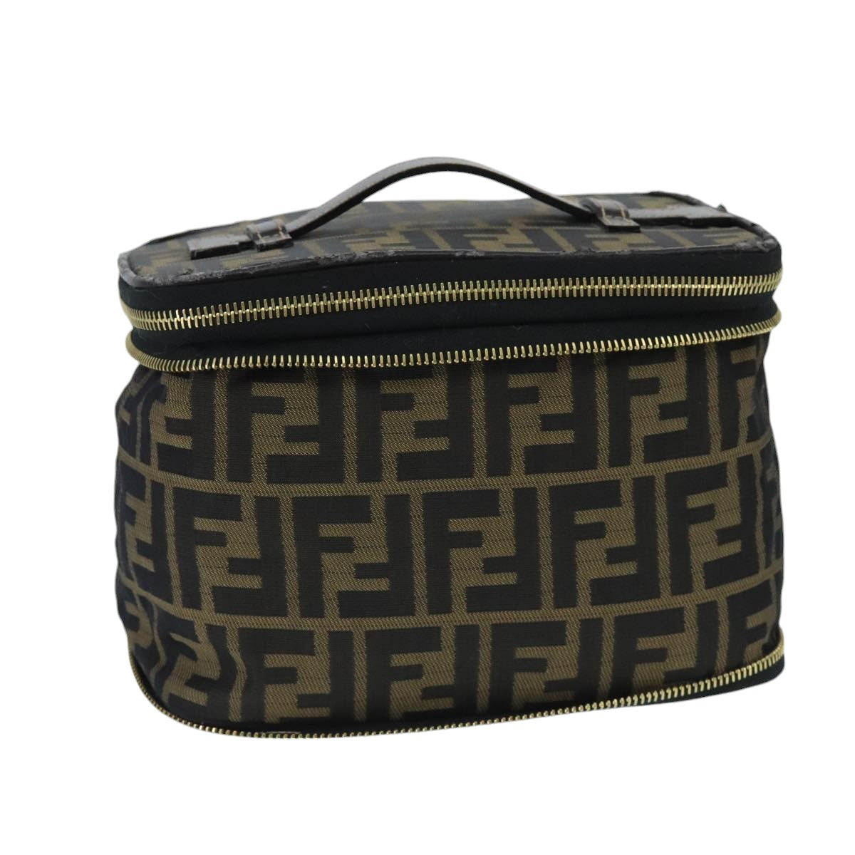 FENDI Zucca Canvas Vanity Pouch Brown Black gold bs19818