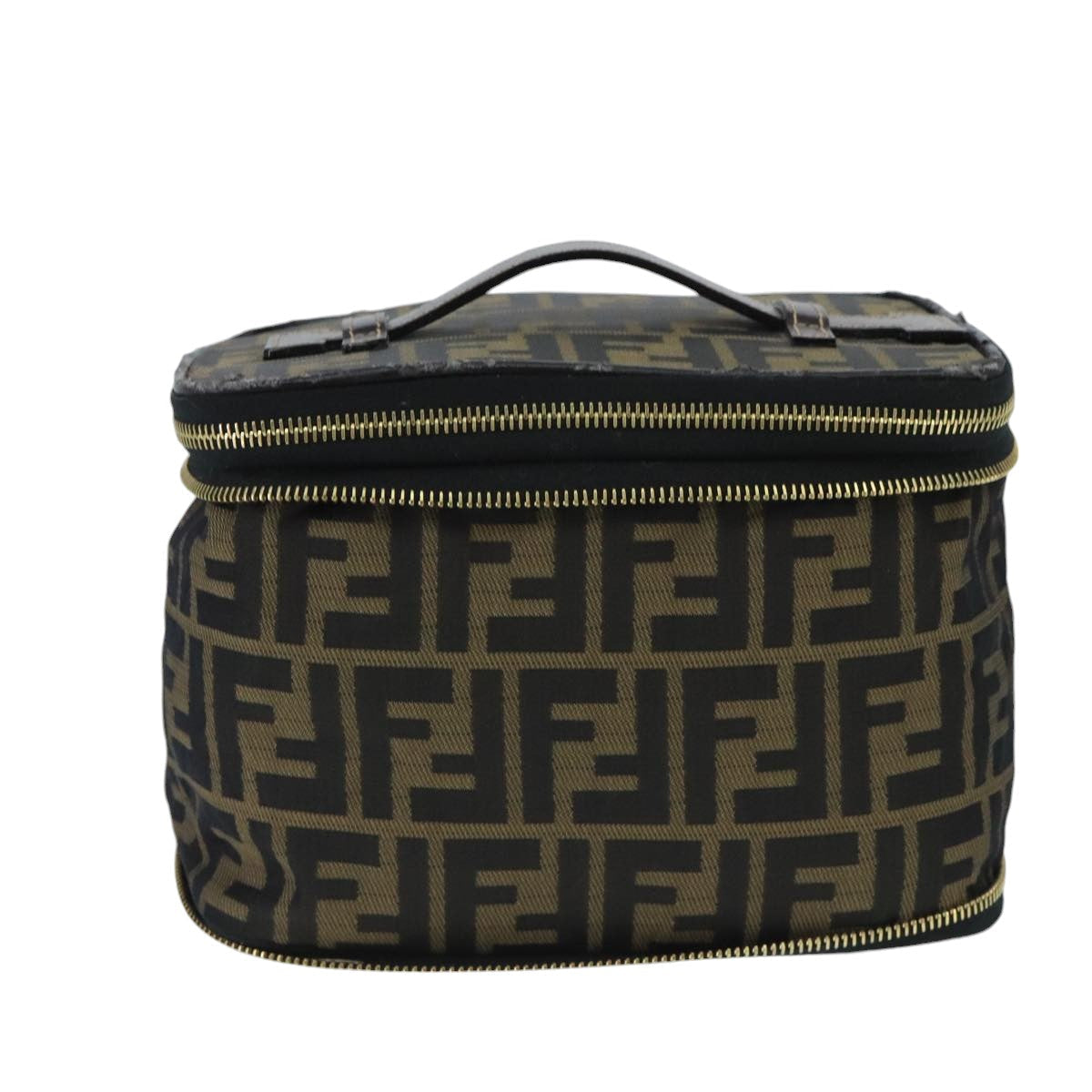 FENDI Zucca Canvas Vanity Pouch Brown Black gold bs19818