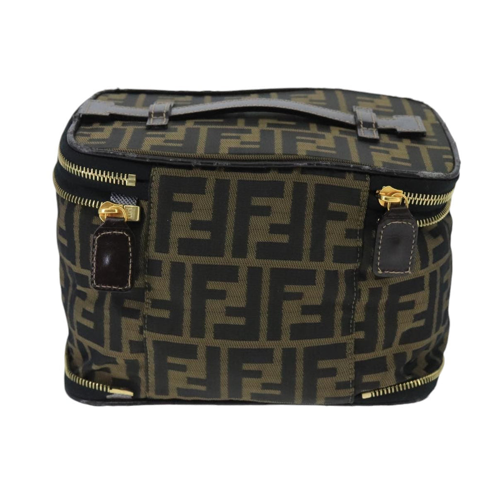 FENDI Zucca Canvas Vanity Pouch Brown Black gold bs19818