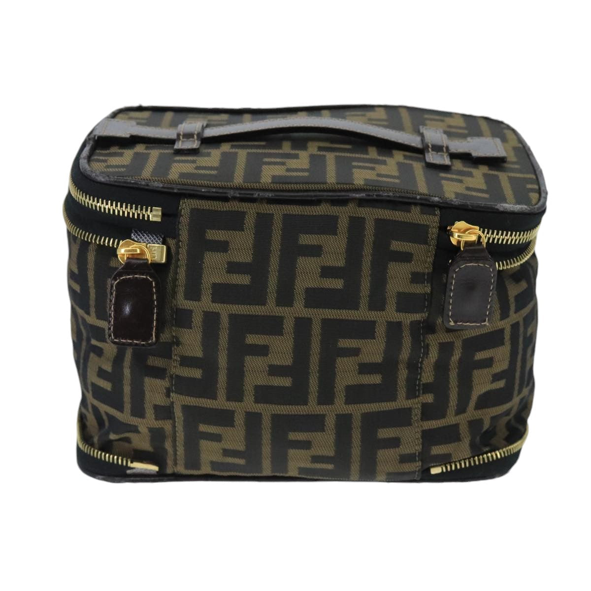 FENDI Zucca Canvas Vanity Pouch Brown Black gold bs19818