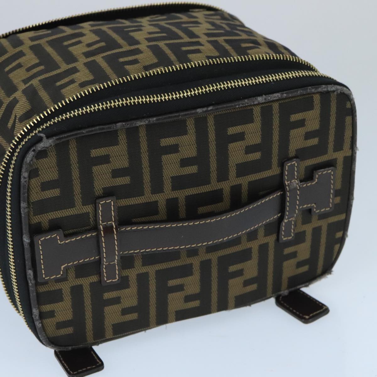 FENDI Zucca Canvas Vanity Pouch Brown Black gold bs19818