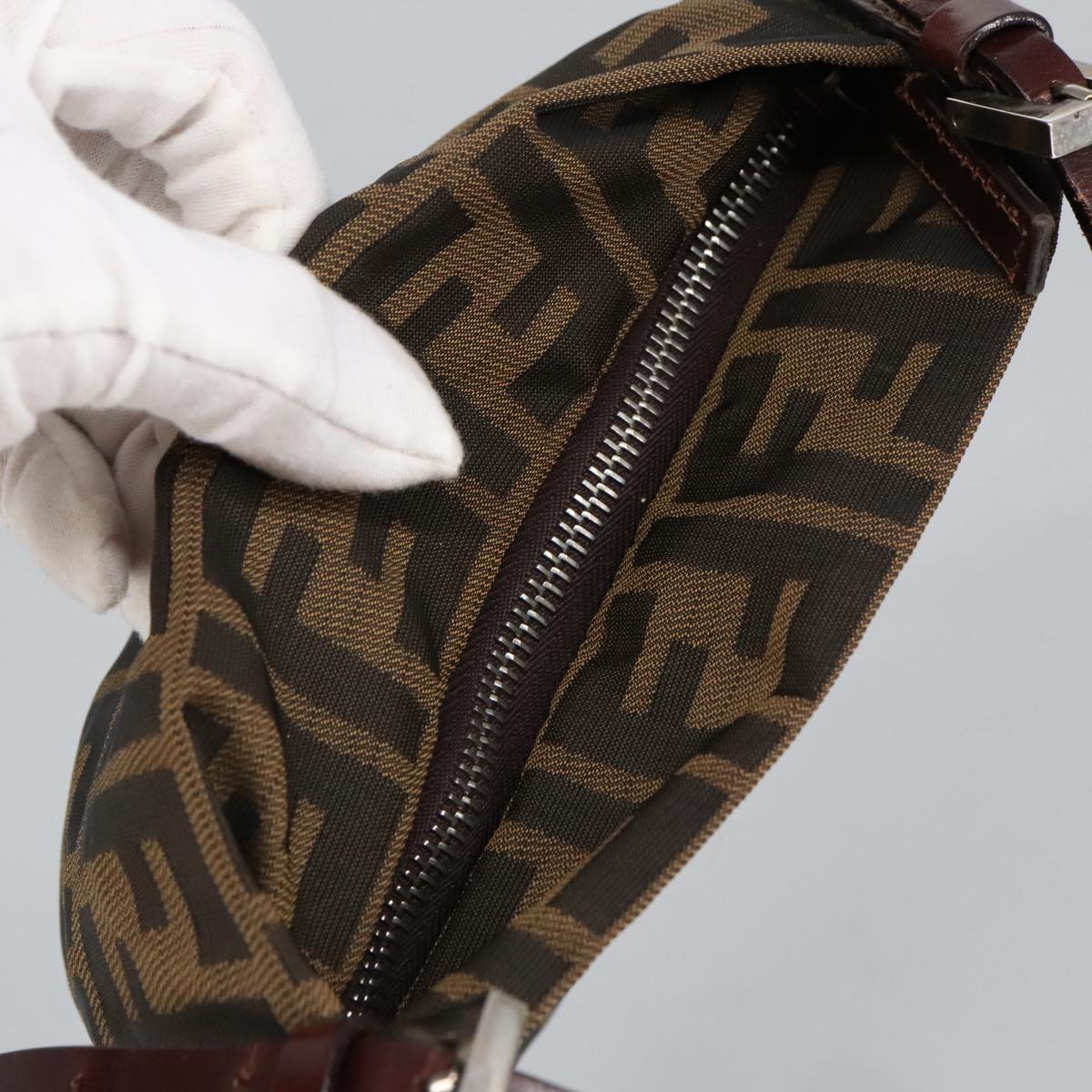 FENDI Zucca Canvas Hand Bag Brown Black Gold bs19819