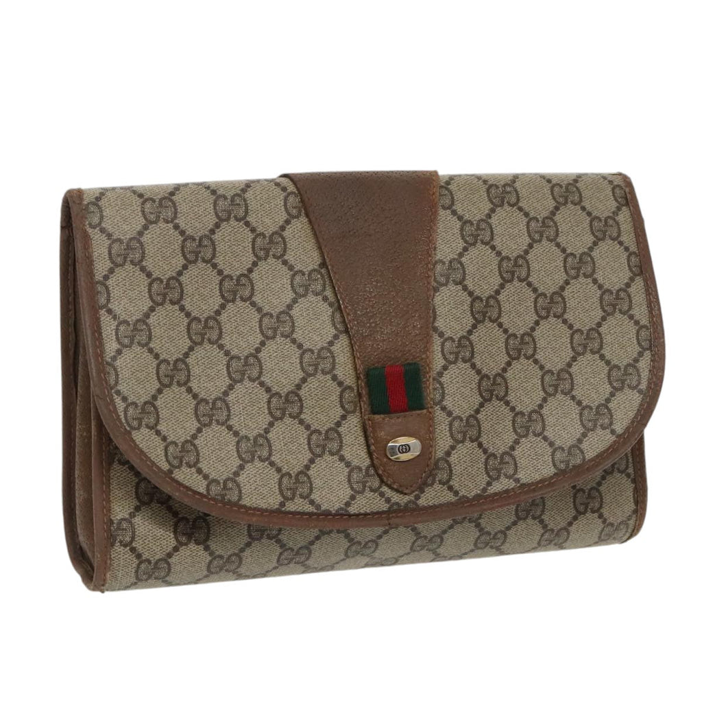 GUCCI GG Supreme Web Sherry Line Clutch Bag PVC Beige 89 01 030 bs19871