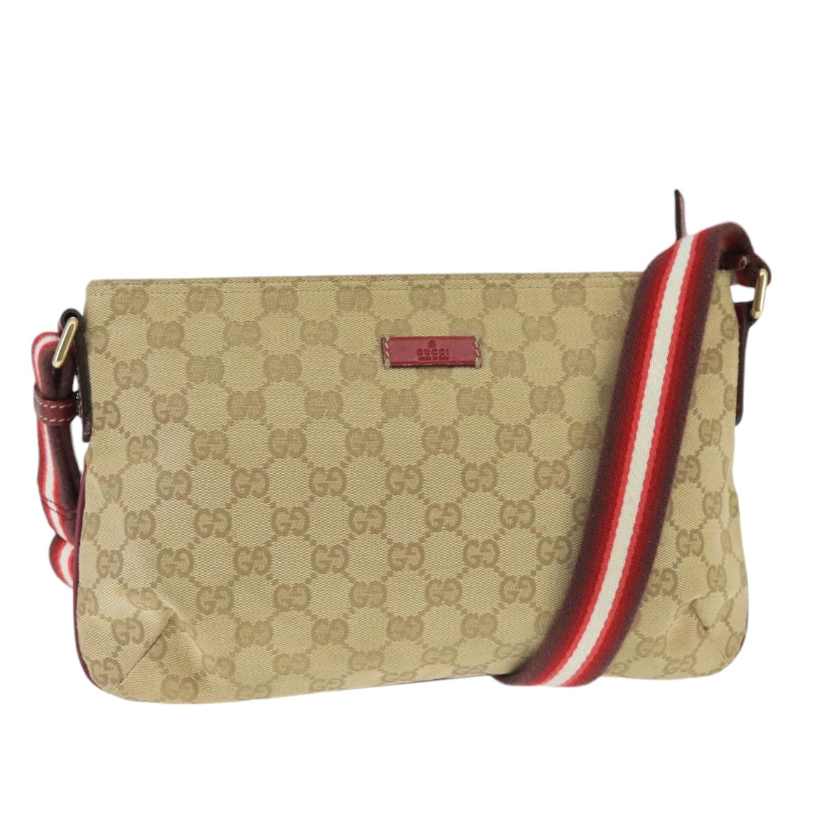 GUCCI GG Canvas Sherry Line Shoulder Bag Beige Wine Red Red 189749 bs19873