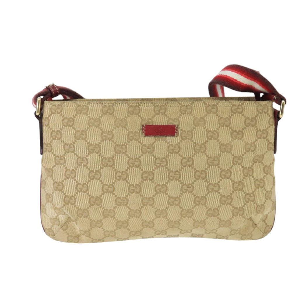 GUCCI GG Canvas Sherry Line Shoulder Bag Beige Wine Red Red 189749 bs19873