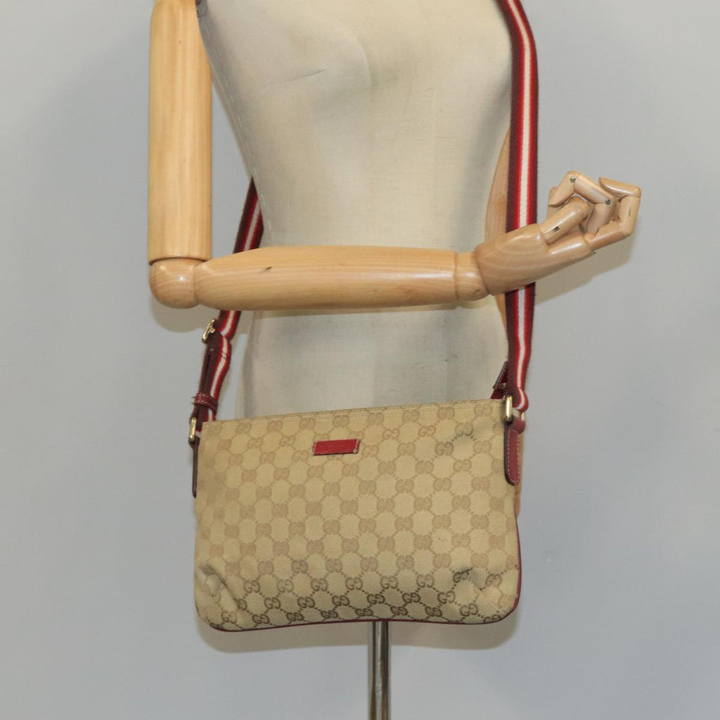 GUCCI GG Canvas Sherry Line Shoulder Bag Beige Wine Red Red 189749 bs19873