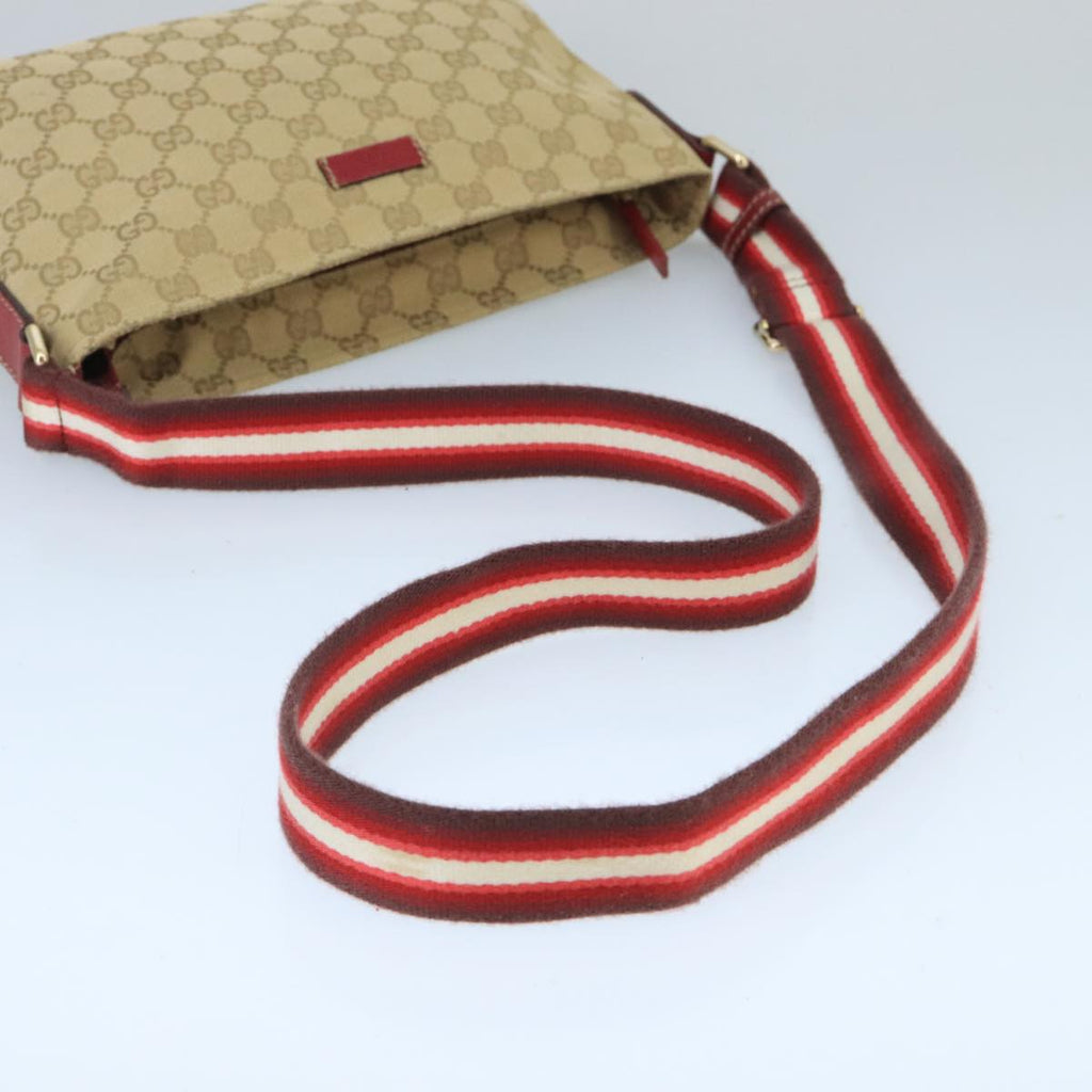 GUCCI GG Canvas Sherry Line Shoulder Bag Beige Wine Red Red 189749 bs19873