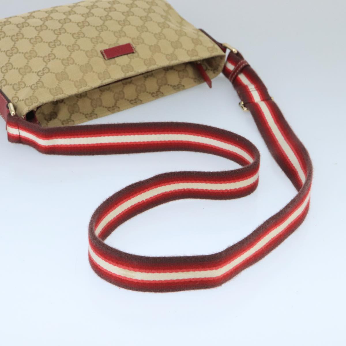 GUCCI GG Canvas Sherry Line Shoulder Bag Beige Wine Red Red 189749 bs19873