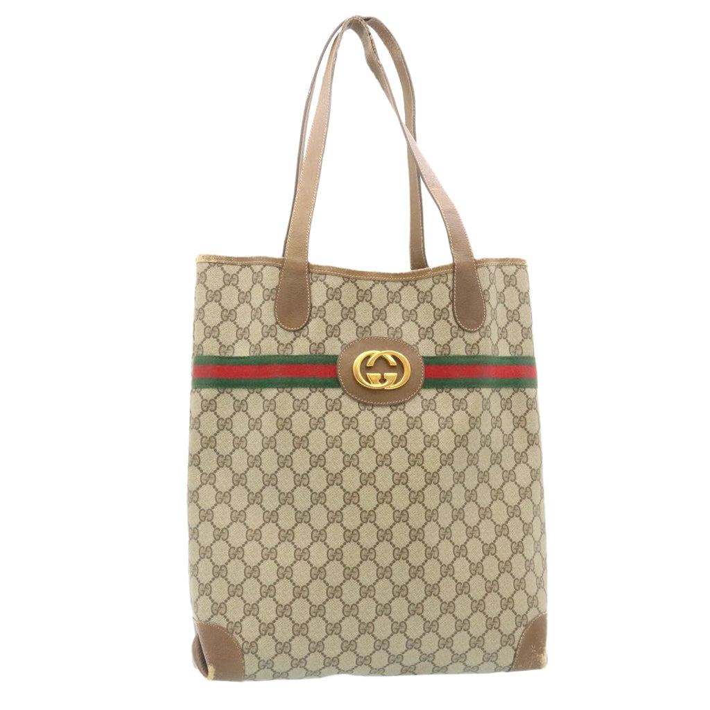 GUCCI Web Sherry Line GG Canvas Tote Bag Beige Red Green bs199
