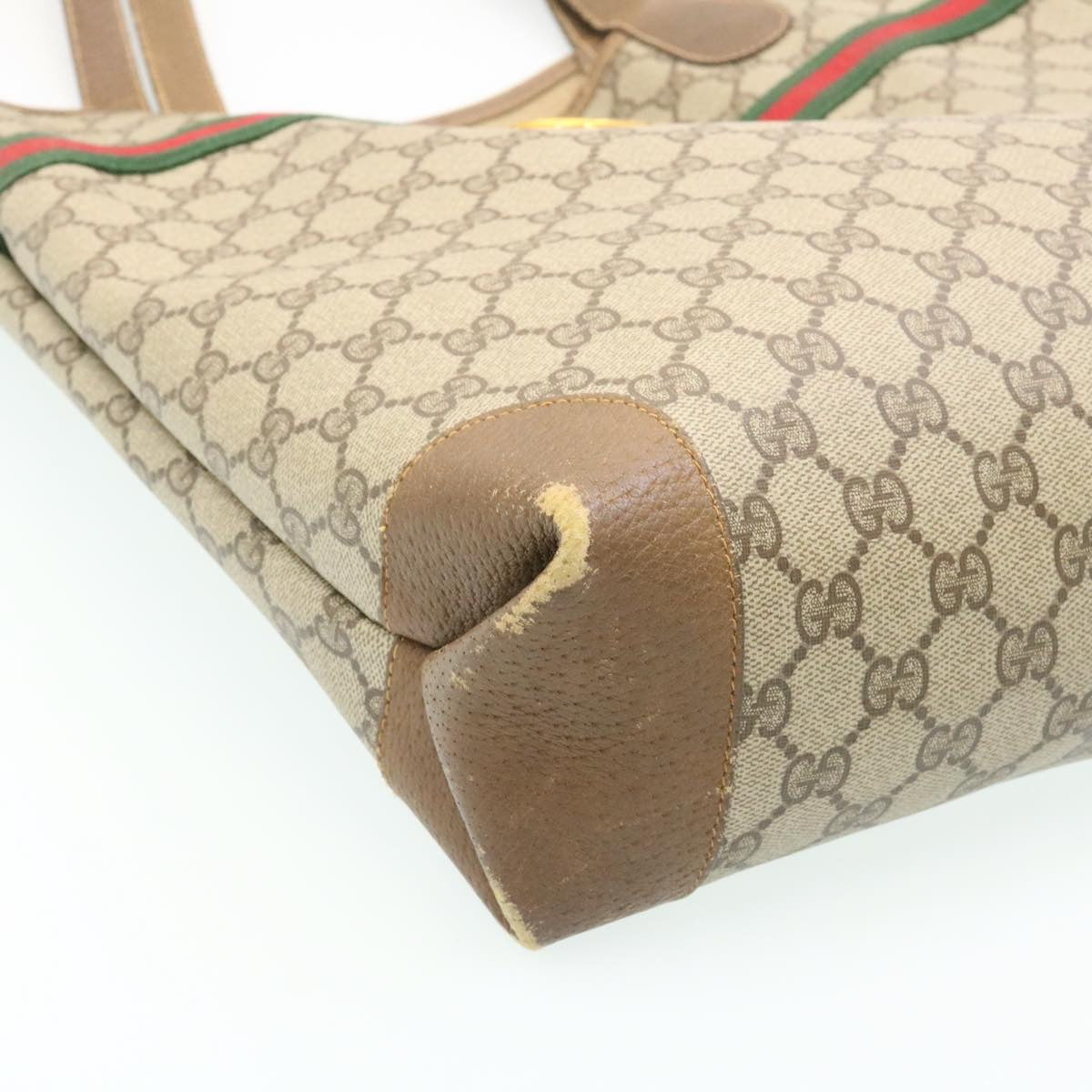 GUCCI Web Sherry Line GG Canvas Tote Bag Beige Red Green bs199